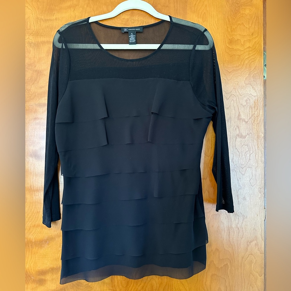 INC Sheer and Ruffle 3/4 Sleeve Top XL